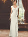 V-Neck Short-Sleeve Floor-Length Sheath Dress for the Mother of the Bride with Ruffles and Appliques