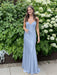 Lavender V-neck Beaded Satin A Line Prom Dress