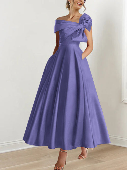 Off-the-Shoulder Sleeveless A-Line Princess Ankle-Length Mother of the Bride Dress with Bow(s)