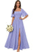 Square Neck Ruffle Sleeve Chiffon Bridesmaid Dress with Slit