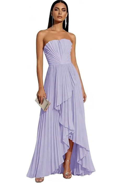 Strapless Pleated Chiffon High-Low Bridesmaid Dress