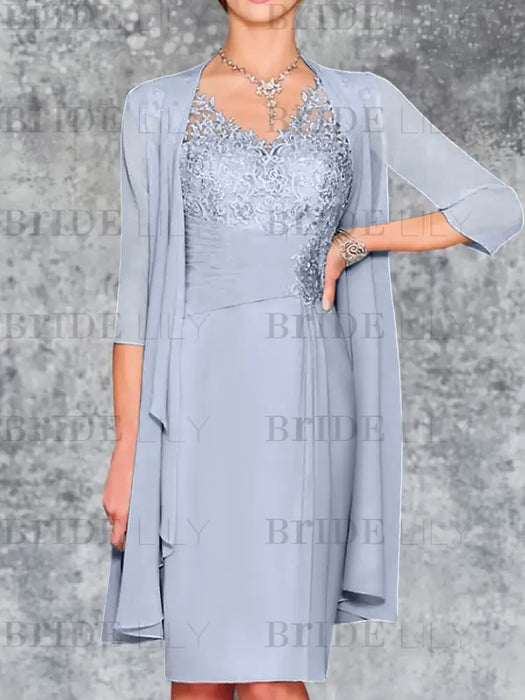 Lavender Knee-Length V-Neck Sheath/Column Mother of the Bride Dresses