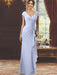 V-Neck Short-Sleeve Floor-Length Sheath Dress for the Mother of the Bride with Ruffles and Appliques