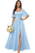 Square Neck Ruffle Sleeve Chiffon Bridesmaid Dress with Slit
