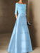 Short-Sleeve Off-the-Shoulder A-Line Mother of the Bride Dress with Belt Applique