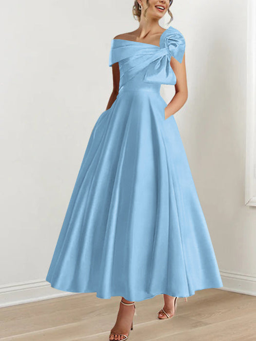 Off-the-Shoulder Sleeveless A-Line Princess Ankle-Length Mother of the Bride Dress with Bow(s)