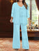 Plus Size 3-Piece Mother of the Bride Chiffon Pantsuit with V-Neck Floor-Length Jacket & Sequins