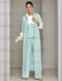 Ankle-Length Mother of the Bride Pantsuits in 3 Pieces Featuring Square Neck Jacket & Lace Appliques
