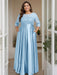 Sky Blue Plus Size Floor-Length Mother of the Bride A-Line Dress with 3/4 Sleeves Scoop Neck Bow & Sequins