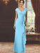 V-Neck Short-Sleeve Floor-Length Sheath Dress for the Mother of the Bride with Ruffles and Appliques