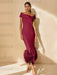 Unique Off-the-Shoulder Tea-Length Mother of the Bride Dress with Short Sleeves and Feathers