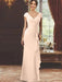 V-Neck Short-Sleeve Floor-Length Sheath Dress for the Mother of the Bride with Ruffles and Appliques