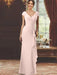 V-Neck Short-Sleeve Floor-Length Sheath Dress for the Mother of the Bride with Ruffles and Appliques