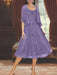Princess A-Line Tea-Length Mother of the Bride Dress with Scoop Neck Half Sleeves Appliques and Jacket