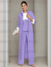 Ankle-Length Mother of the Bride Pantsuits in 3 Pieces Featuring Square Neck Jacket & Lace Appliques