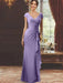 V-Neck Short-Sleeve Floor-Length Sheath Dress for the Mother of the Bride with Ruffles and Appliques