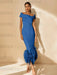 Unique Off-the-Shoulder Tea-Length Mother of the Bride Dress with Short Sleeves and Feathers