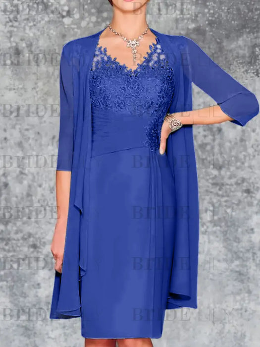 Royal Blue Knee-Length V-Neck Sheath/Column Mother of the Bride Dresses