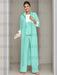 Ankle-Length Mother of the Bride Pantsuits in 3 Pieces Featuring Square Neck Jacket & Lace Appliques