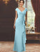 V-Neck Short-Sleeve Floor-Length Sheath Dress for the Mother of the Bride with Ruffles and Appliques