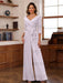 V-Neck Chiffon Jumpsuit with Ruched Detail and 3/4 Sleeves for the Mother