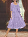 Princess A-Line Tea-Length Mother of the Bride Dress with Scoop Neck Half Sleeves Appliques and Jacket