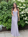 Lilac V-neck Beaded Satin A Line Prom Dress
