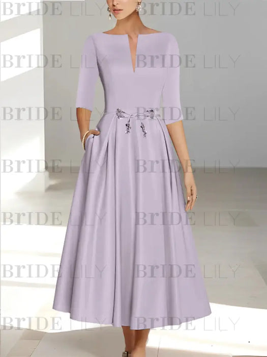 Ankle-Length Mother of the Bride A-Line Dress with Half Sleeves and Pockets
