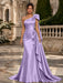 Lilac One Shoulder Satin Mermaid Evening Dresses with 3D Flowers