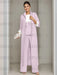 Ankle-Length Mother of the Bride Pantsuits in 3 Pieces Featuring Square Neck Jacket & Lace Appliques