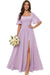 Square Neck Ruffle Sleeve Chiffon Bridesmaid Dress with Slit