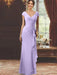 V-Neck Short-Sleeve Floor-Length Sheath Dress for the Mother of the Bride with Ruffles and Appliques