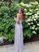 Lilac V-neck Beaded Satin A Line Prom Dress