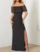 Sparkly Princess A-Line Floor-Length Mother of the Bride Dress with Portrait Neckline