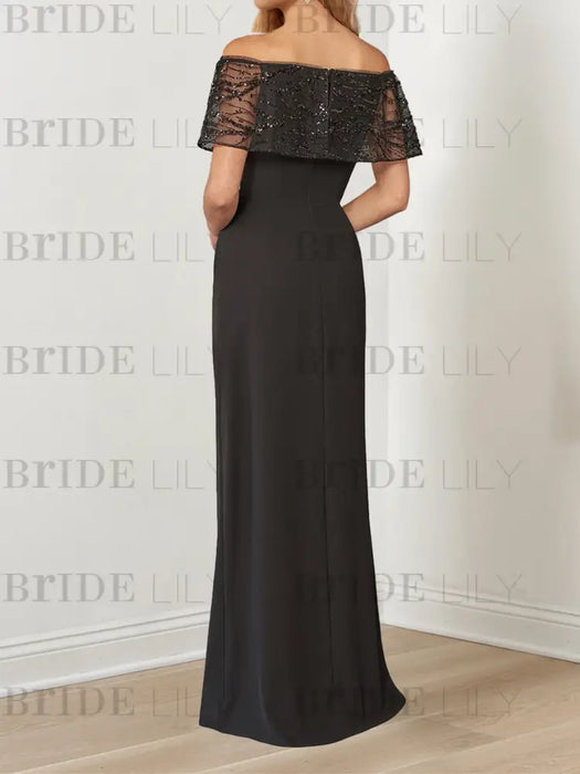 Sparkly Princess A-Line Floor-Length Mother of the Bride Dress with Portrait Neckline