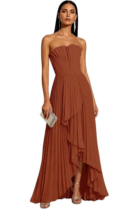 Strapless Pleated Chiffon High-Low Bridesmaid Dress