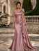 Mauve One Shoulder Satin Mermaid Evening Dresses with 3D Flowers