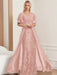 Plus Size Mother of the Bride A-Line Floor-Length Dress with V-Neck and Half Sleeves