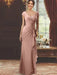 V-Neck Short-Sleeve Floor-Length Sheath Dress for the Mother of the Bride with Ruffles and Appliques