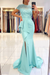 Mint Short Sleeve Lace Mermaid Prom Dress with Slit