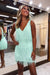 Mint V-Neck Backless Tight Short Homecoming Dress with Fringes