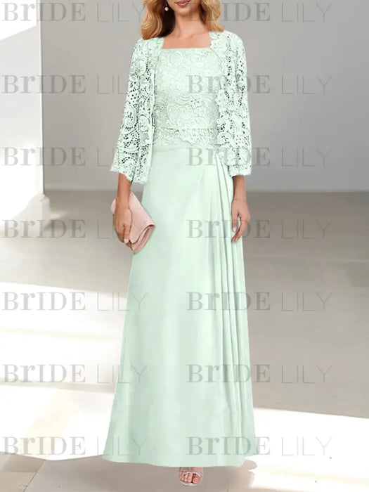 2 A-Line/Princess Scoop Mother of the Bride Dresses with Pleated & Lace Appliques Floor-Length
