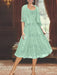 Princess A-Line Tea-Length Mother of the Bride Dress with Scoop Neck Half Sleeves Appliques and Jacket