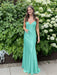 Mint Green V-neck Beaded Satin A Line Prom Dress