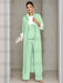 Ankle-Length Mother of the Bride Pantsuits in 3 Pieces Featuring Square Neck Jacket & Lace Appliques