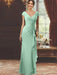 V-Neck Short-Sleeve Floor-Length Sheath Dress for the Mother of the Bride with Ruffles and Appliques