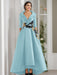 V-Neck A-Line Princess Floor-Length Mother of the Bride Dress with 3/4 Sleeves Appliques and Beading