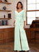 V-Neck Chiffon Jumpsuit with Ruched Detail and 3/4 Sleeves for the Mother
