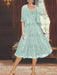 Princess A-Line Tea-Length Mother of the Bride Dress with Scoop Neck Half Sleeves Appliques and Jacket