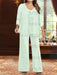 Plus Size 3-Piece Mother of the Bride Chiffon Pantsuit with V-Neck Floor-Length Jacket & Sequins